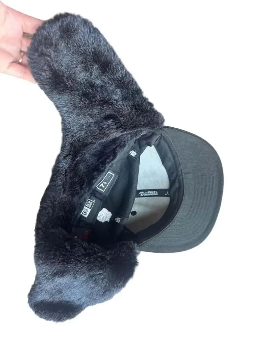 New Era New York Mets Black Fur Ear Flap Trapper 59FIFTY Fitted Hat Size 7 1/2